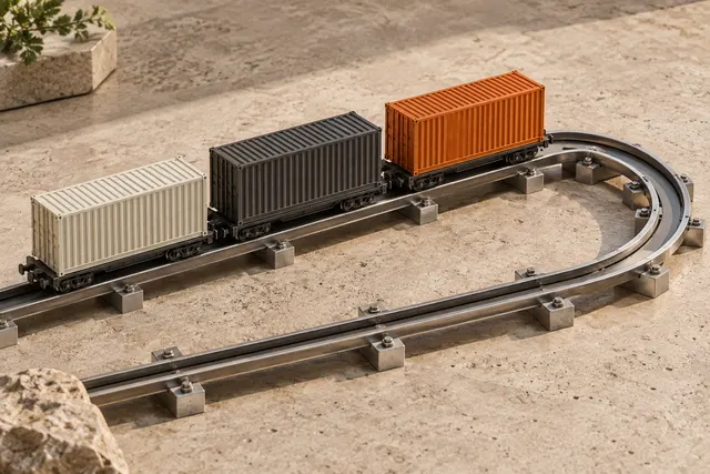 Modular containers arranged along a deployment track