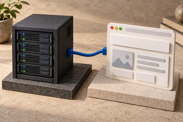 Connected server cabinet and browser-frame models
